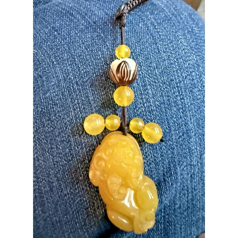 Feng Shui Yellow Chalcedony Pixiu Pendant Necklace Wealth Luck Protection Amulet